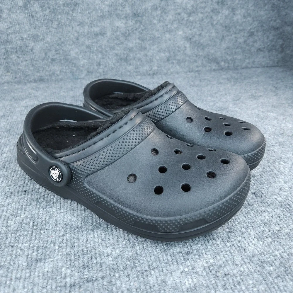 Crocs Clogs Shoes Women's Size 6 Mens Size 4 Black Lined Slingback Slides